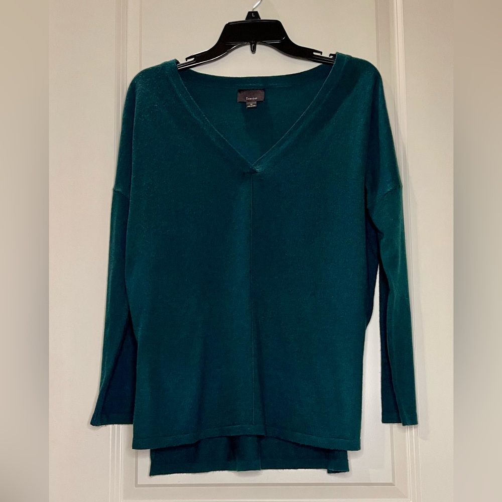 Anthropologie Lumiere Forest Green V-Neck Sweater Oversized Sz M